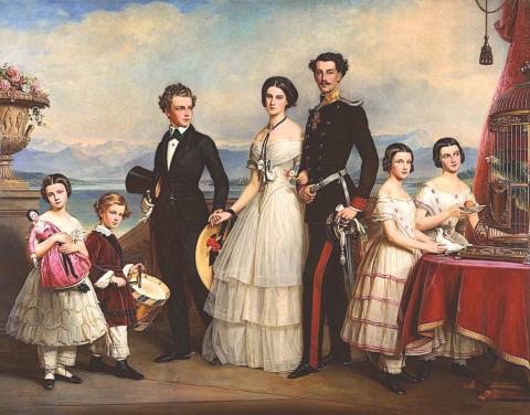 Geschwister der Kaiserin Elisabeth von Österreich auf der Veranda des Schlosses Possenhofen