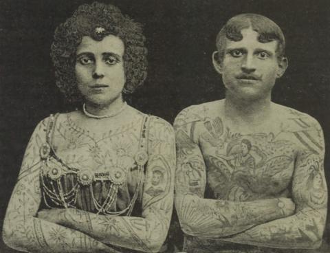 Frau und Mann mit Tattoos, Geschwister Rivalli